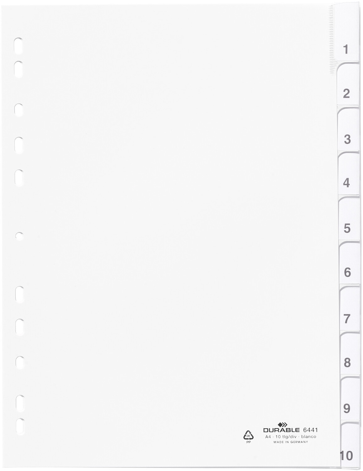 DURABLE 644102 Polypropylene Index File with Sealed Tabs and 10 Insert Labels for A4 Sheets White 10 parts
