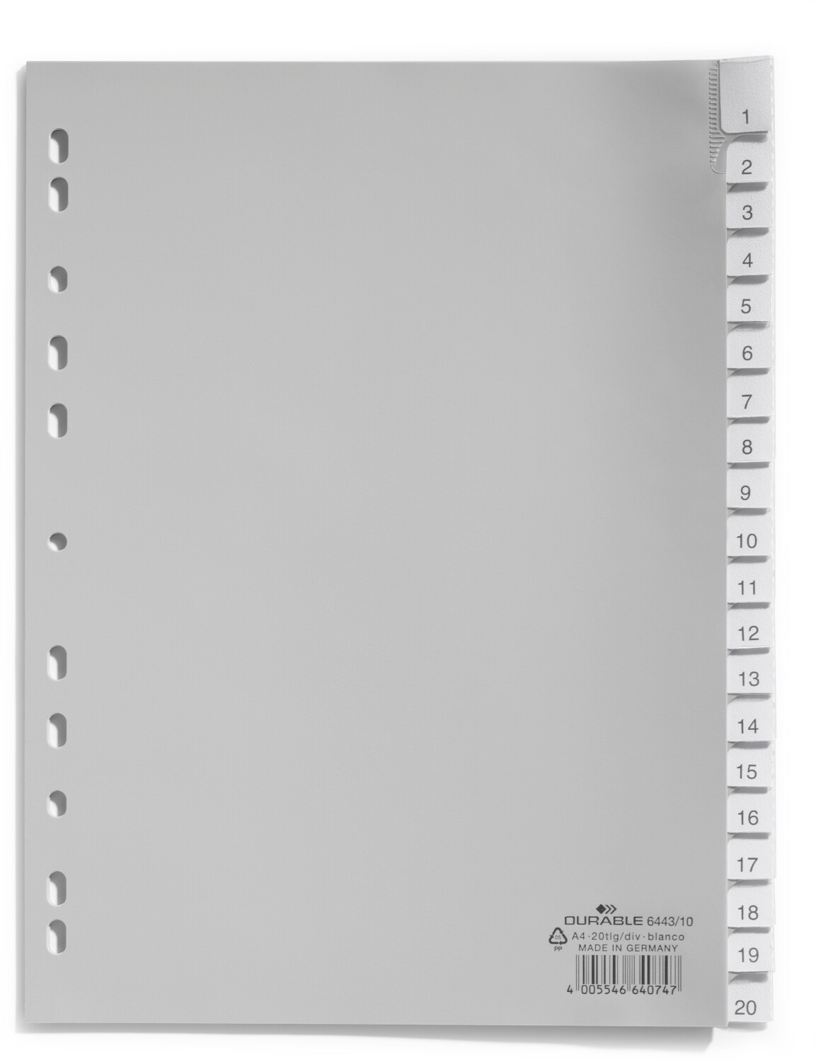 DURABLE 644310 A4 Portrait Polypropylene A-Z Index File with Sealed Tabs and 20 Insert Labels Grey 20 Sheets