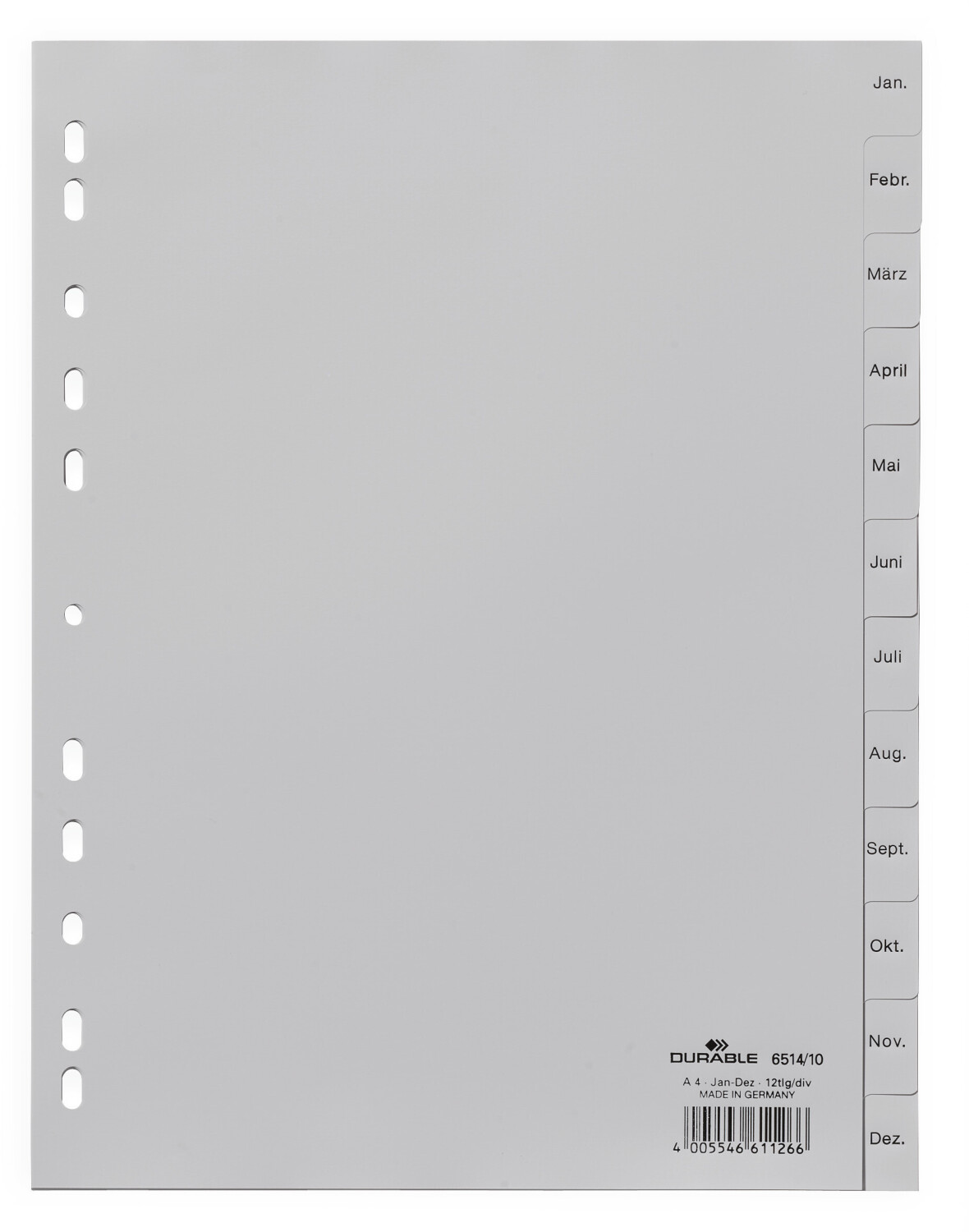 DURABLE 651410 monthly register Grey A4 full covering Jan-Dec Pack of 25