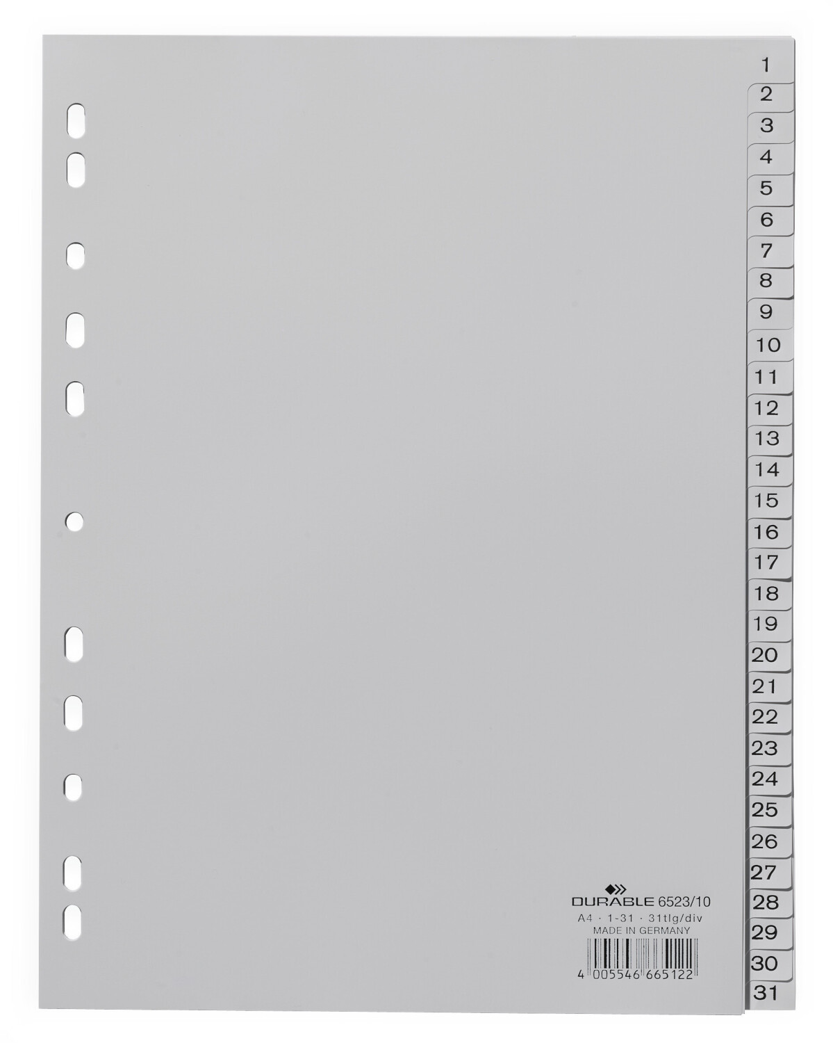 DURABLE 652210 Polypropylene PP Folder Index 1 31 A4 20 Sheets Pack of 10 Grey