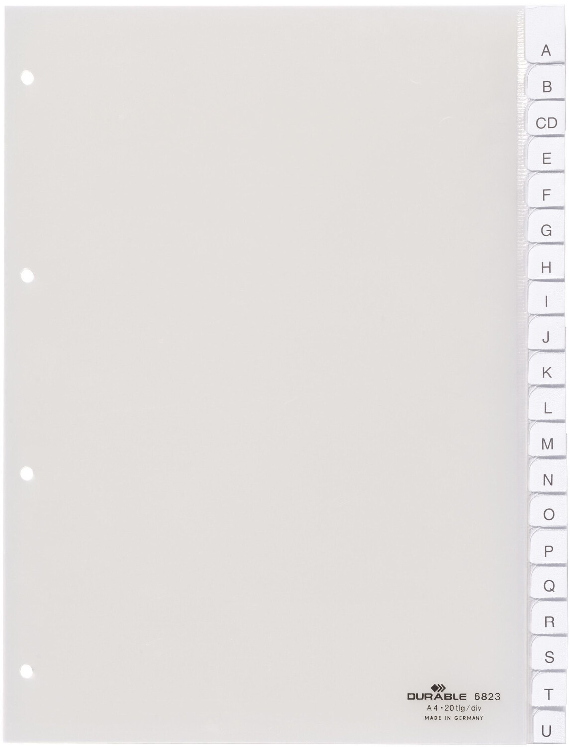 DURABLE 682319 Blank Index Page Plastic A4 Portrait Completely Covers Pages 0-20 or A-Z Transparent