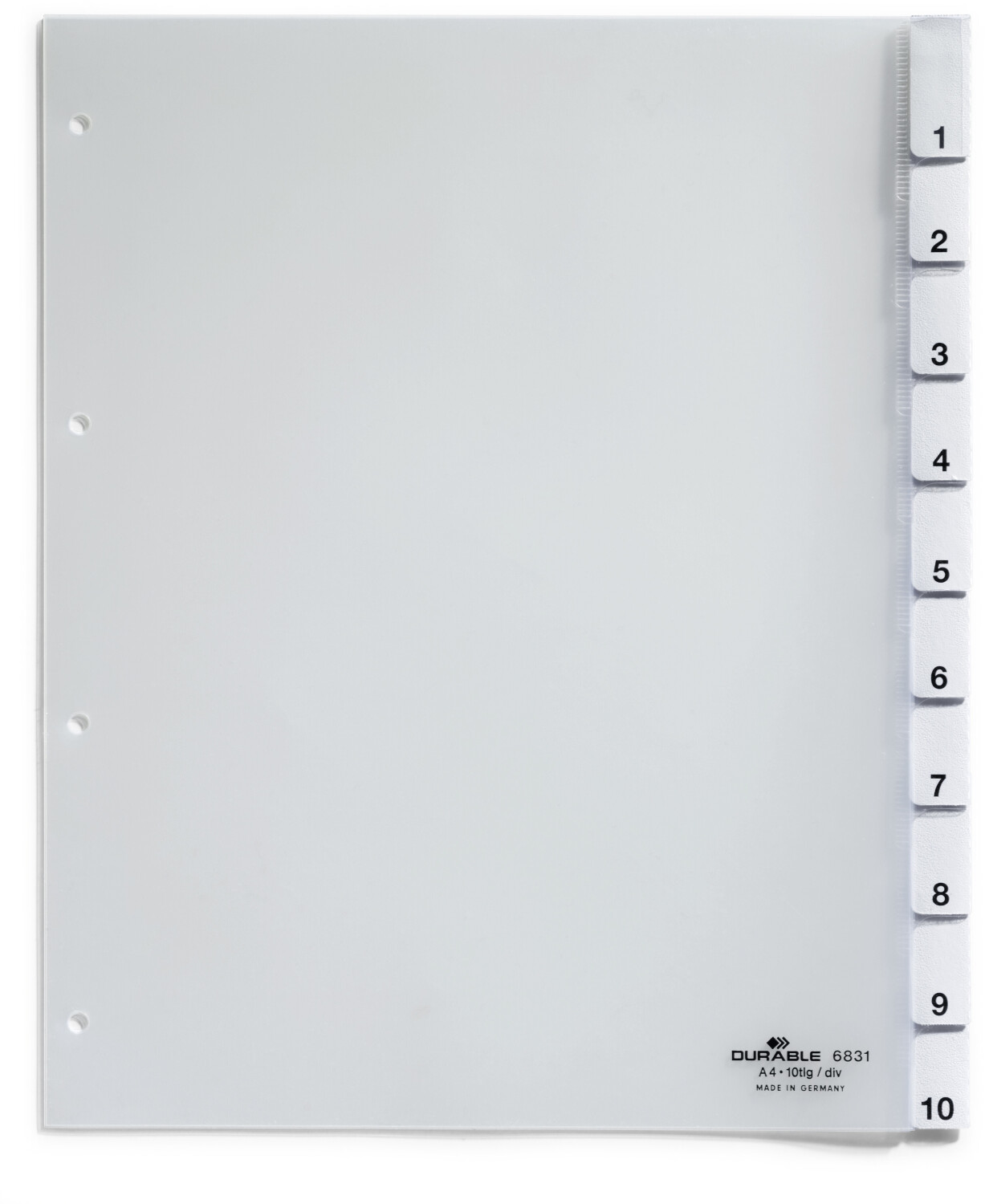 DURABLE 683119 Extra Wide A4 Portrait Index Set with 10 Division Sheets for Punched Pockets Transparent
