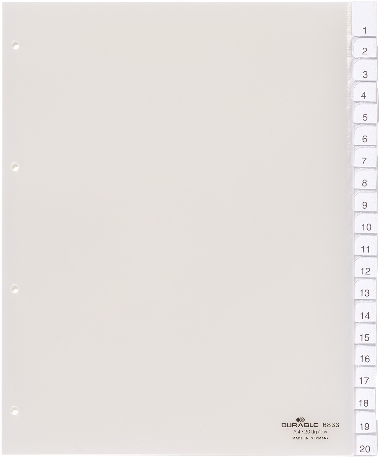 DURABLE 683319 Extra-wide Index Set for Punched Pockets with 20 Division Sheets Transparent