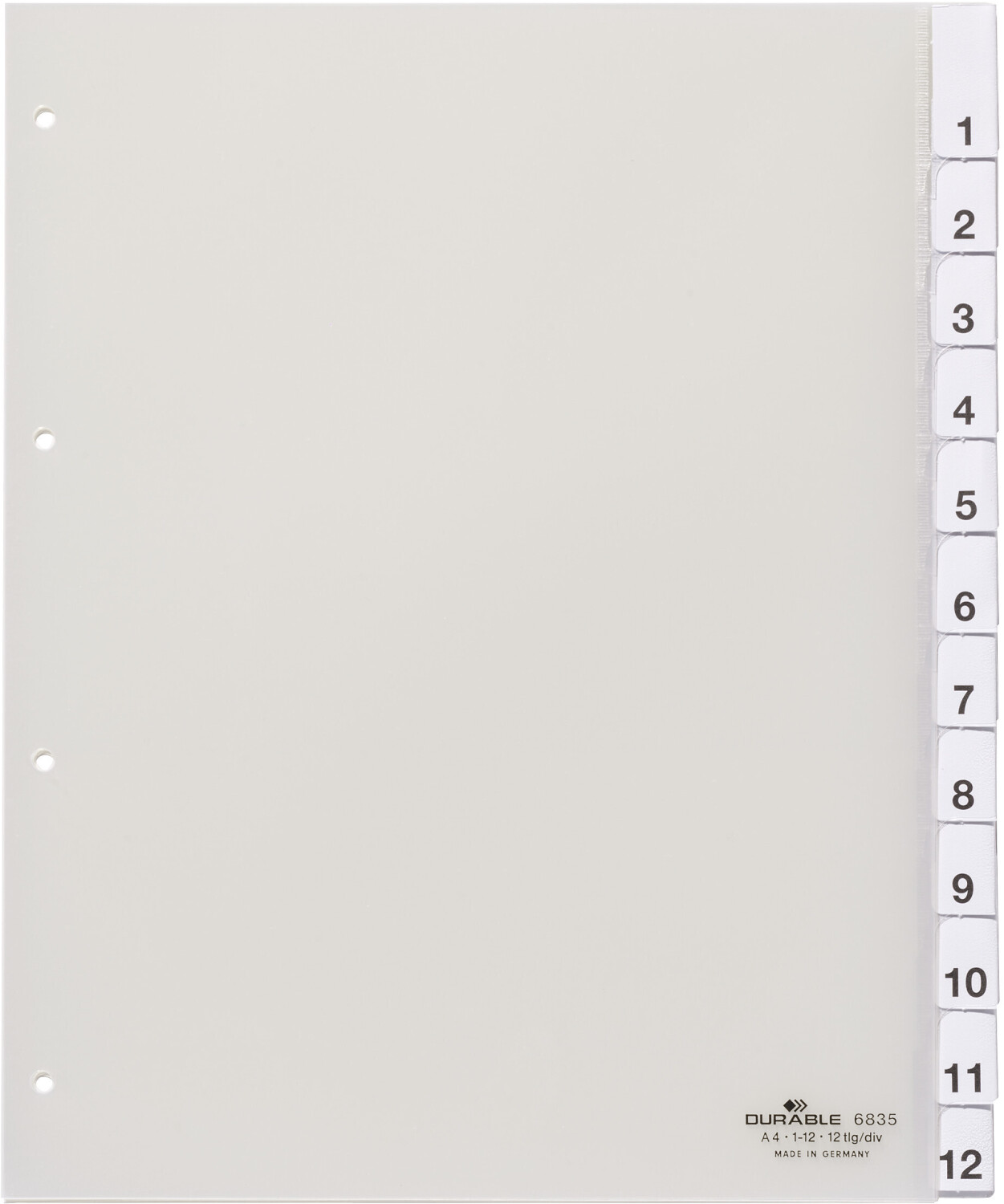 DURABLE 683519 Extra-wide Index Set for Punched Pockets with 12 Division Sheets Transparent