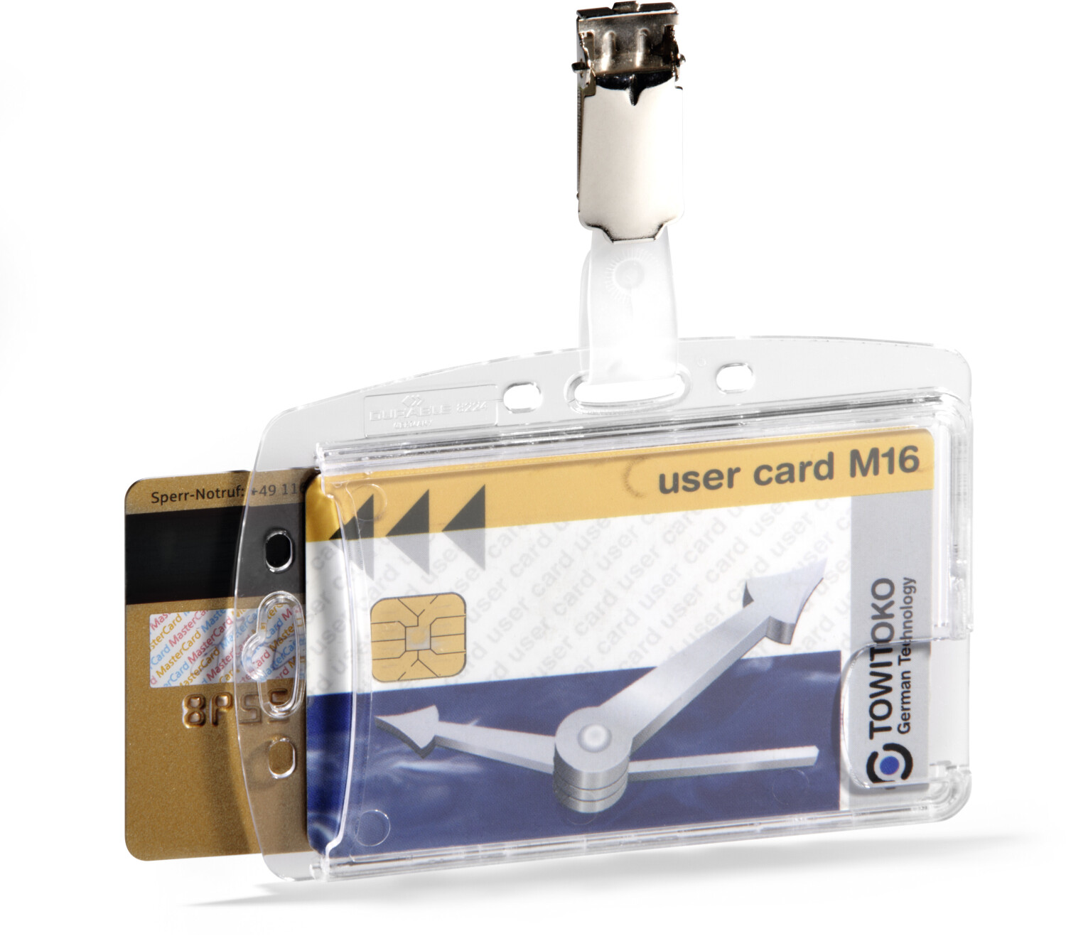 DURABLE 801319 DUAL ENCLOSED SECURITY PASS HOLDER WITH CLIP for 2 ID CARDS Pack of 25 Transparent