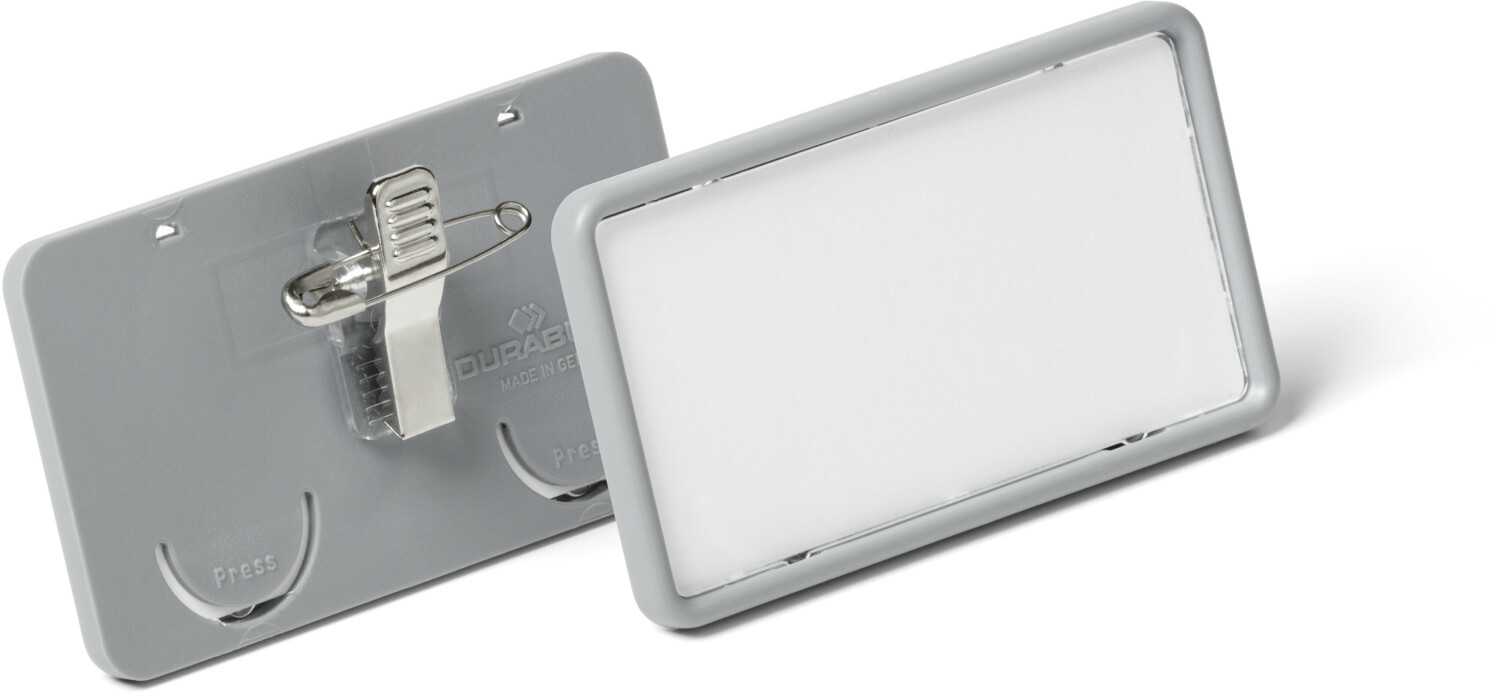 DURABLE 813010 75x40mm Clip-Card Name Badge with Combi-Clip Grey Pack of 25