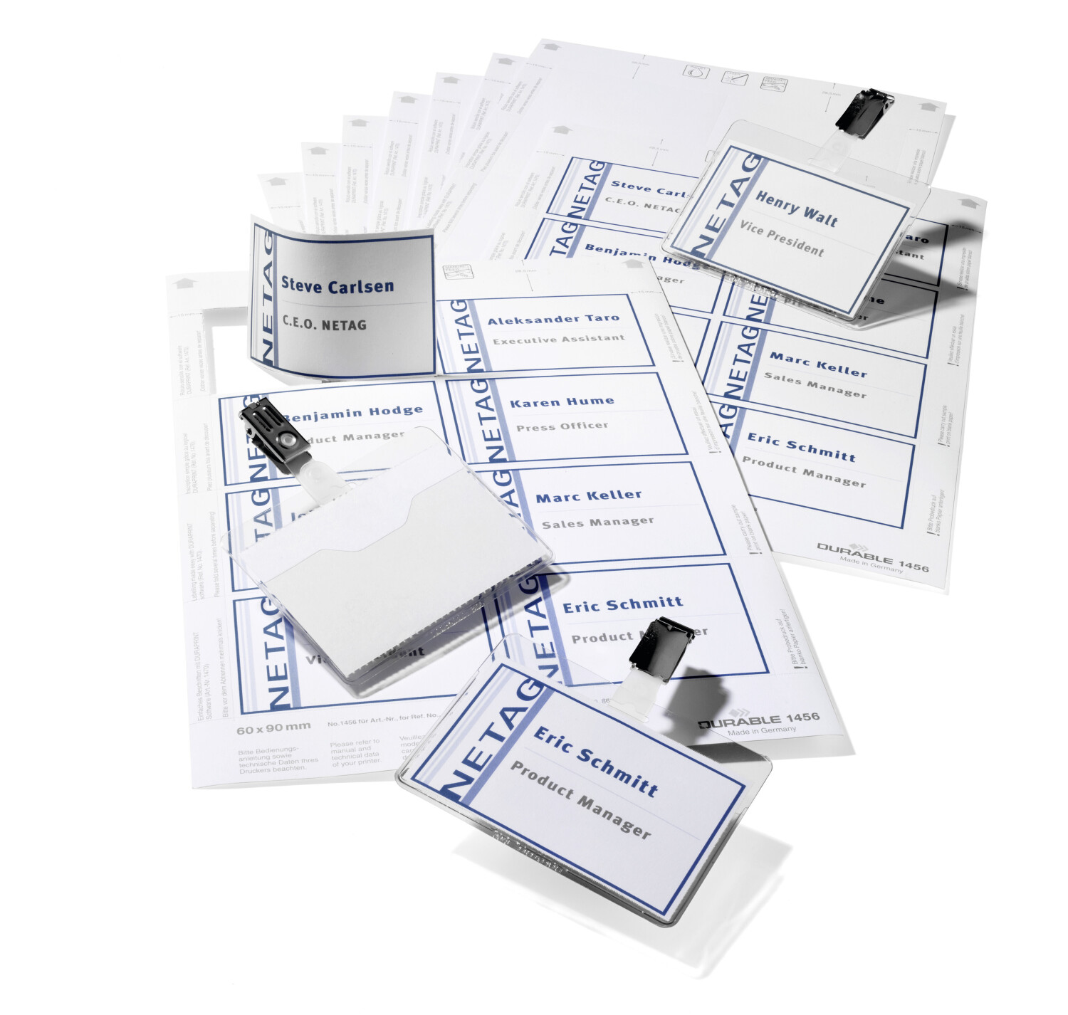 DURABLE 818100 Name Badge Set Visitor Assorted 20 Badges 60x90mm and 4 Insert Sheets