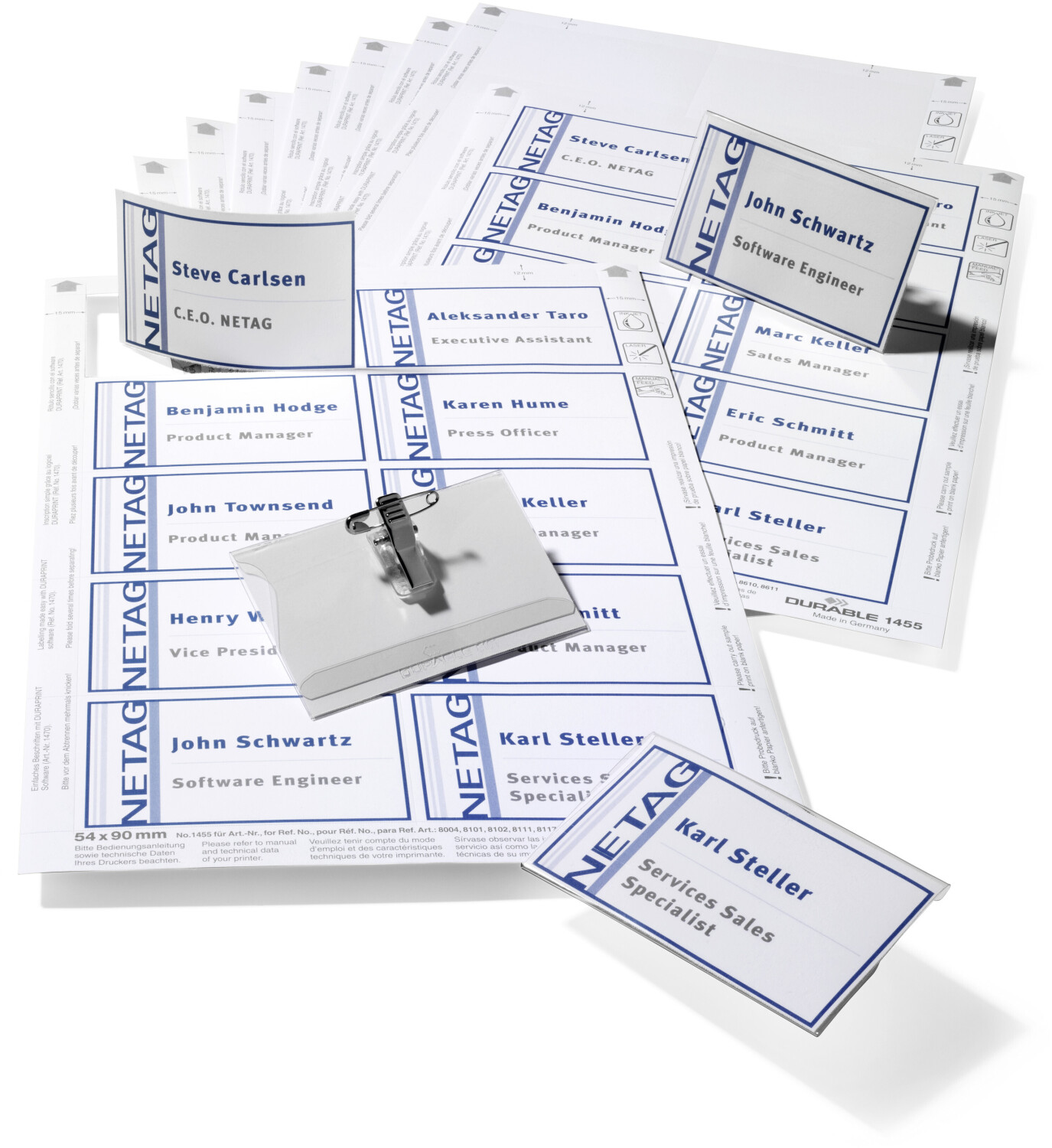 DURABLE 818200 Name Badge Set – With Combi-Clip 54 x 90 mm 20 Badges with 3 Insert Sheets