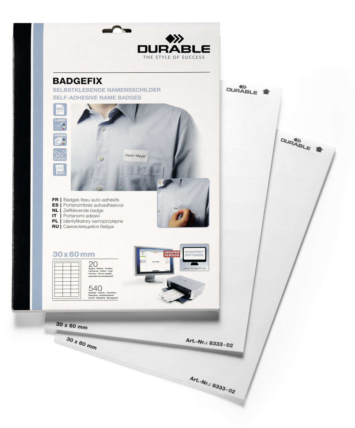DURABLE 833302 name Badge Self-Adhesive Badgefix 30x60mm White Pack of 540