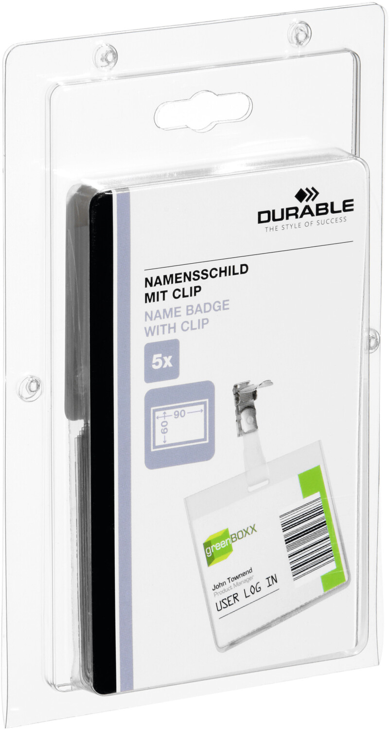DURABLE 860319 Security Name Badge with clip Transparent Pack of 10