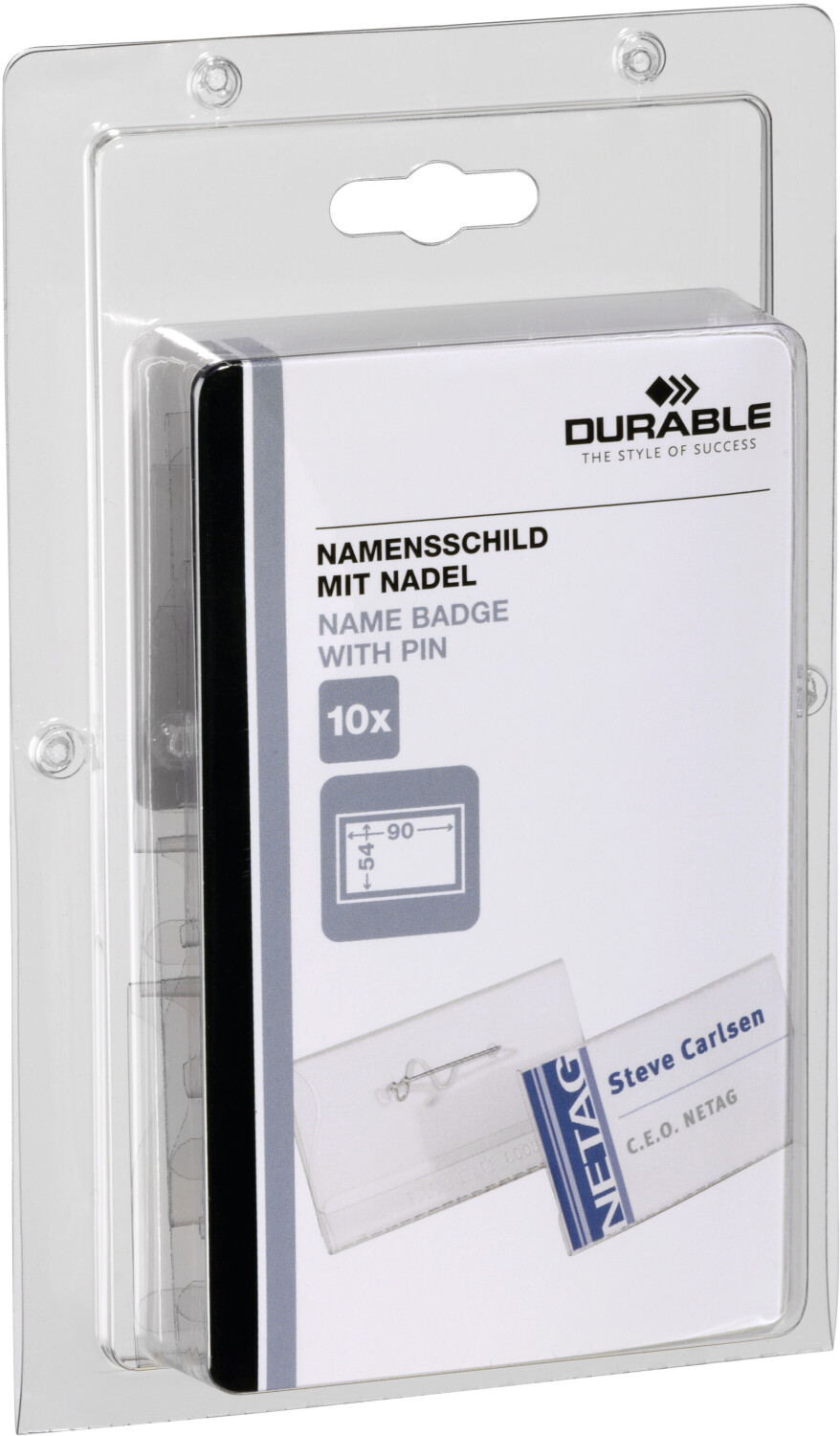 DURABLE 860419 Name Badge with Pin 54x90mm Transparent Pack of 10
