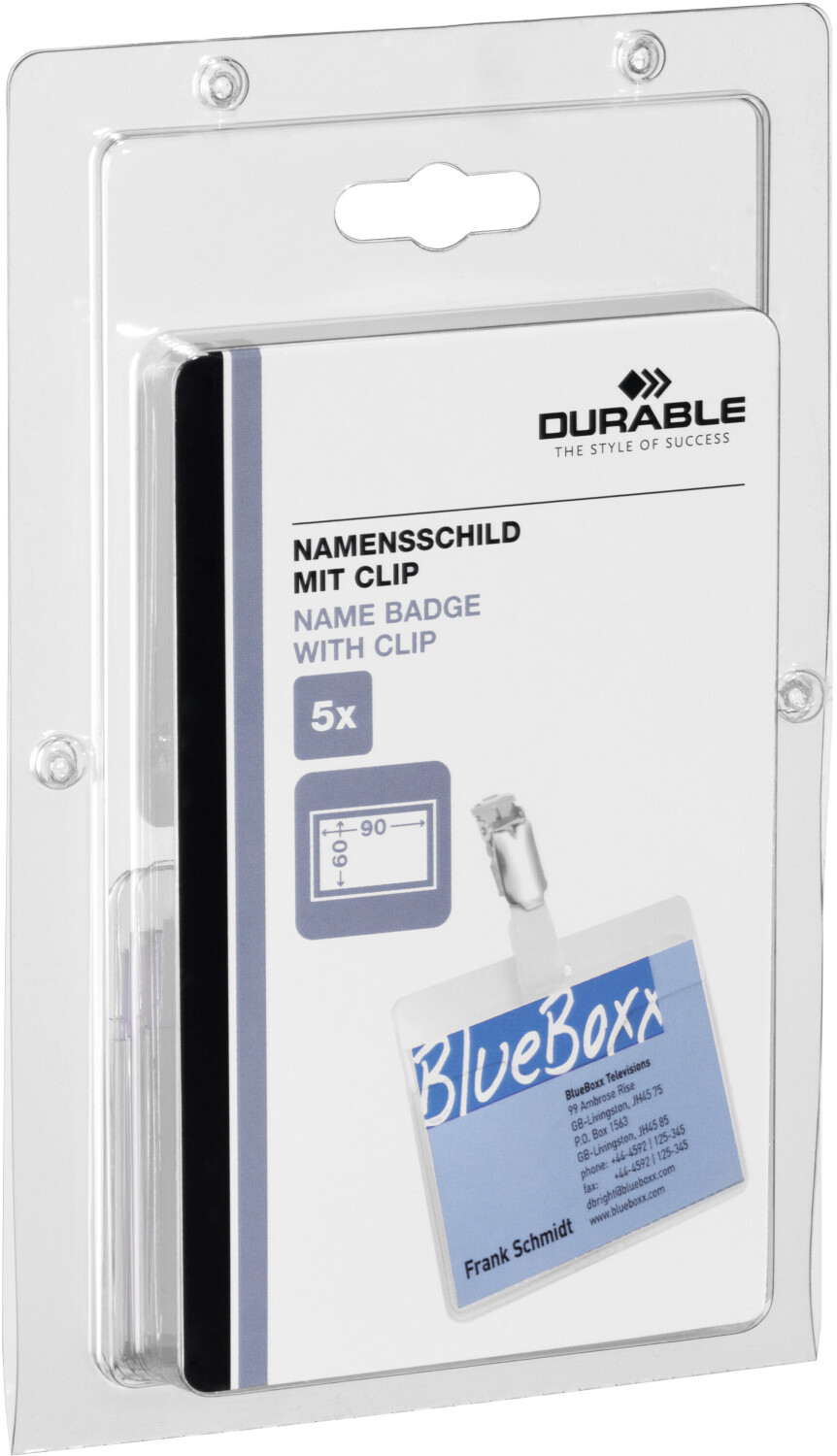 DURABLE 861219 Name Badges Visitors with Rotating Clip 60x90mm Ref 8612 [Pack of 5]