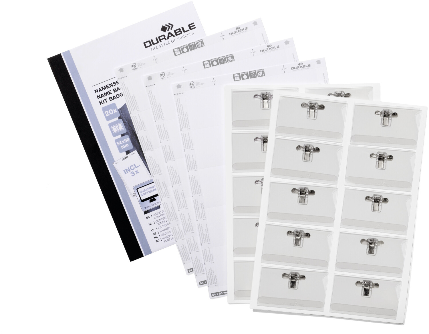 DURABLE 869900 Name badge Set with combi clip 54 x 90 mm in the bag