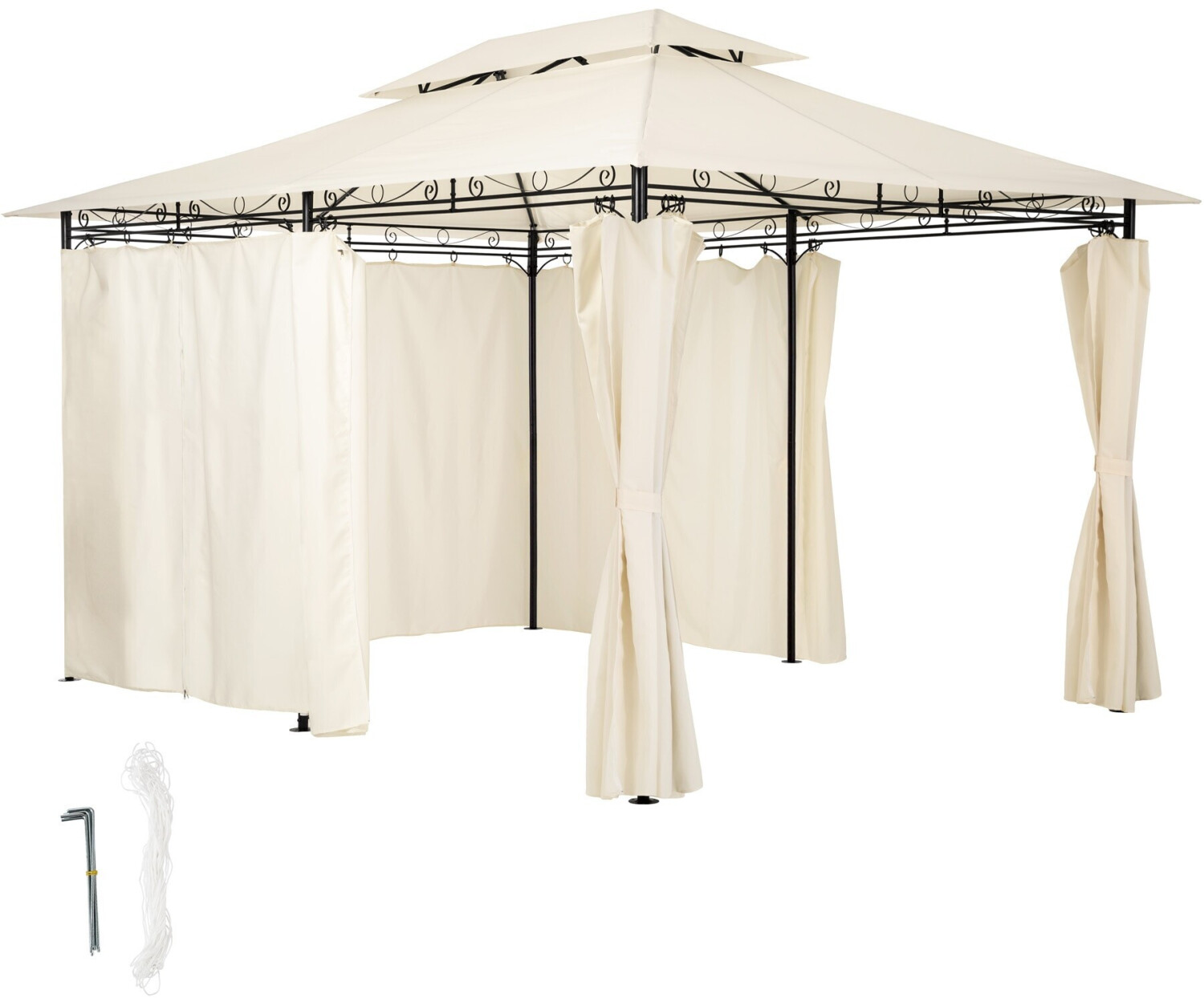 TecTake Luxury gazebo 4x3 with 6 side panels cream