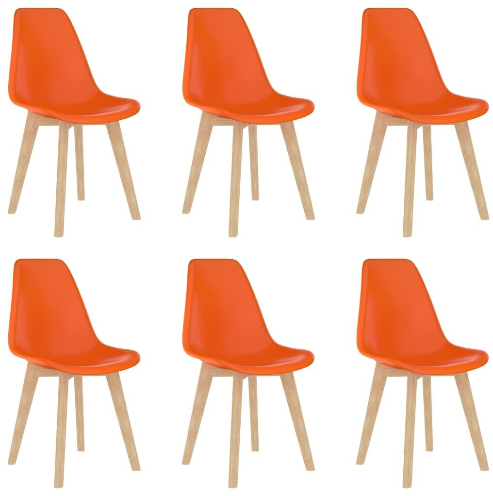 vidaXL Dining Chair Plastic Seat Wooden Legs - 6pcs, Orange
