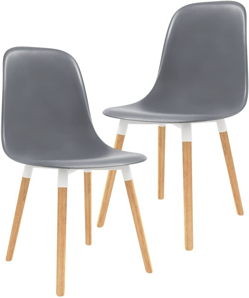 vidaXL Dining Chair Plastic Seat Wooden Legs - 2pcs, Grey