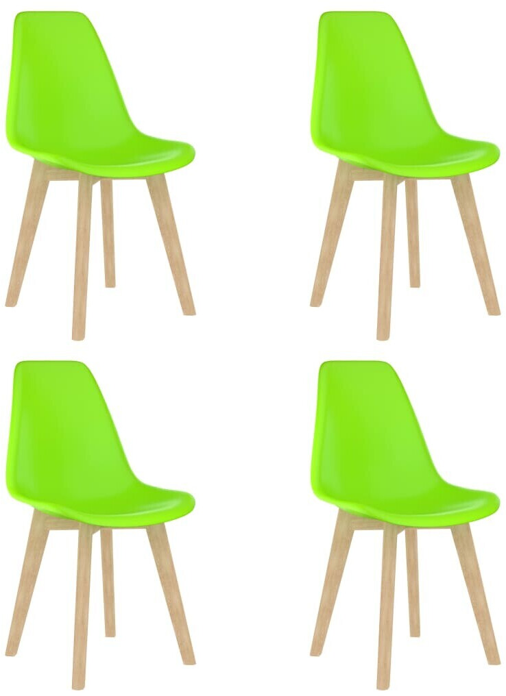 vidaXL Dining Chair Plastic Seat Wooden Legs - 4pcs, Green