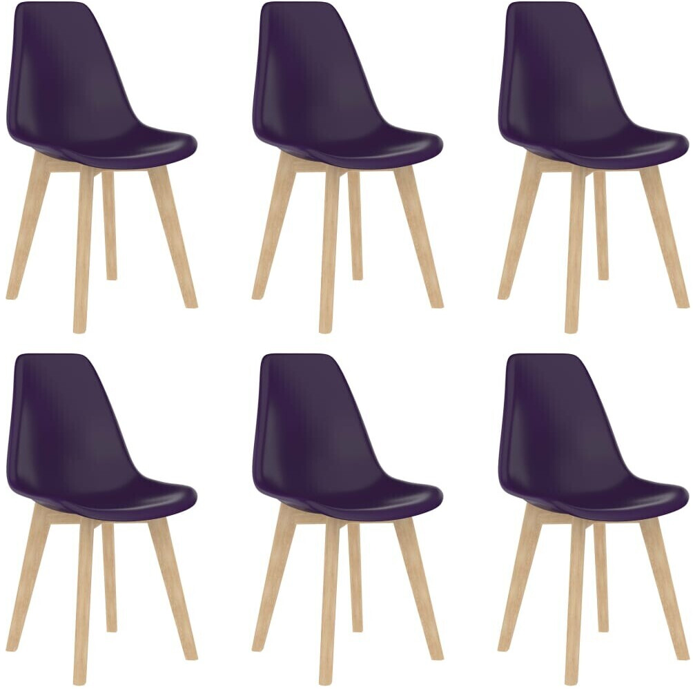 vidaXL Dining Chair Plastic Seat Wooden Legs - 6pcs, Purple