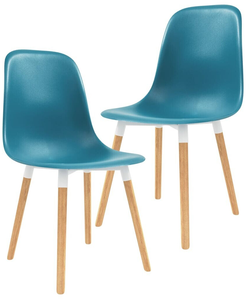vidaXL Dining Chair Plastic Seat Wooden Legs - 2pcs, Turquoise