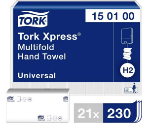 H2 Universal Falthandtücher für Handtuchspender 1150 Tork Xpress Multifold Papierhandtücher 150100 1-lagig mehrfach gefaltet weiß 5 x 230 Tücher 