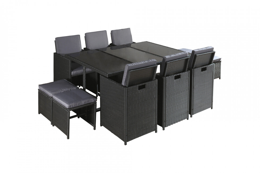 Best mobilier Salon de jardin encastrable 10 places Sophia coussins gris