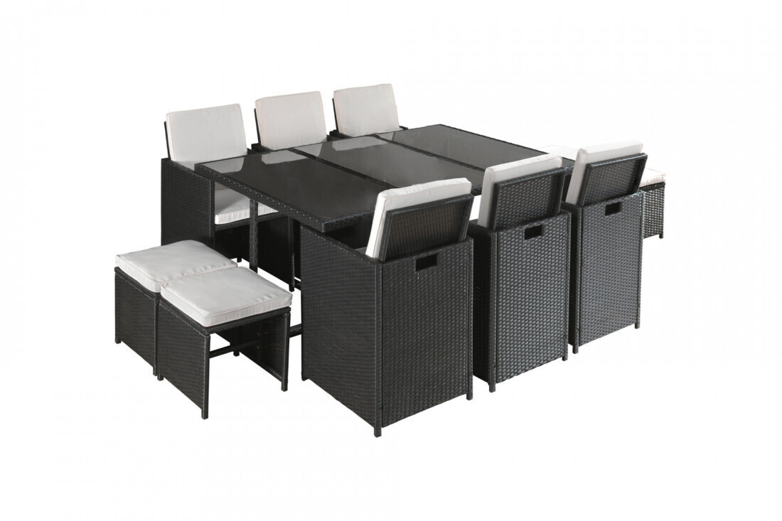 Best mobilier Salon de jardin encastrable 10 places Sophia coussins beiges