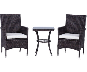 Outsunny 3pc Patio Rattan Bar Set Garden Deck Bistro Set Barstool and Table Outdoor Wicker Furniture Black 