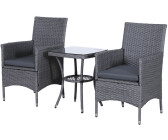 Outsunny Garden Outdoor Rattan Furniture Bistro Set 3 PCs - Grey