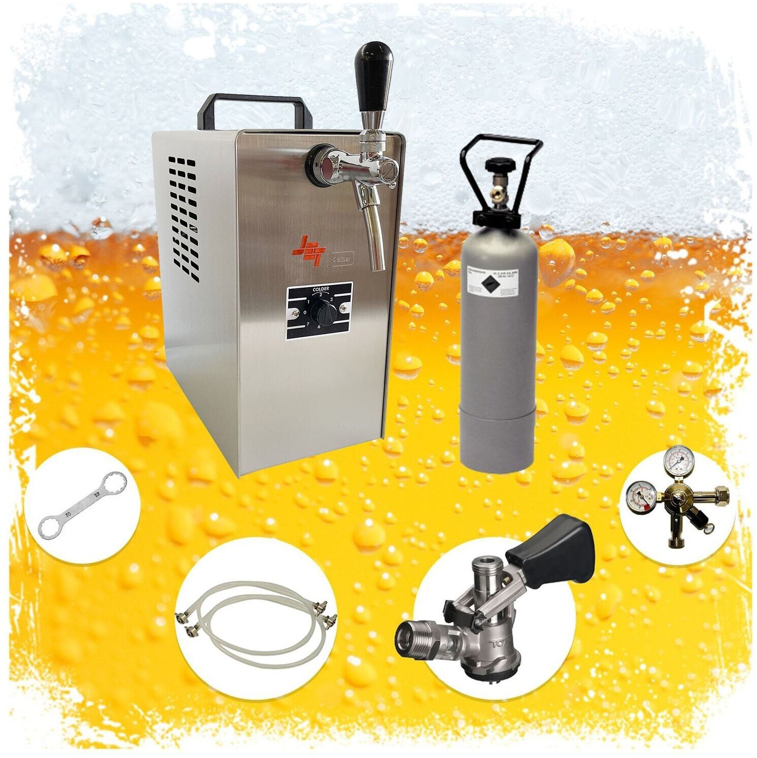 ich-zapfe Complete set - dispensing system JET 30 beer case, flow cooler 1-line dry cooler, up to 35 liters / h,