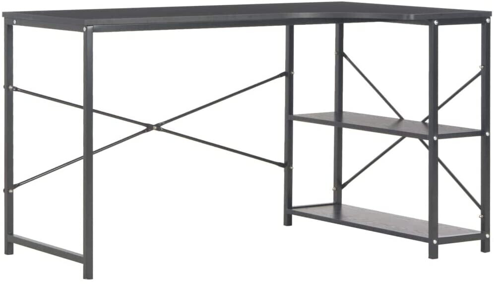 vidaXL Computer Desk L-Shaped With Shelves - Black