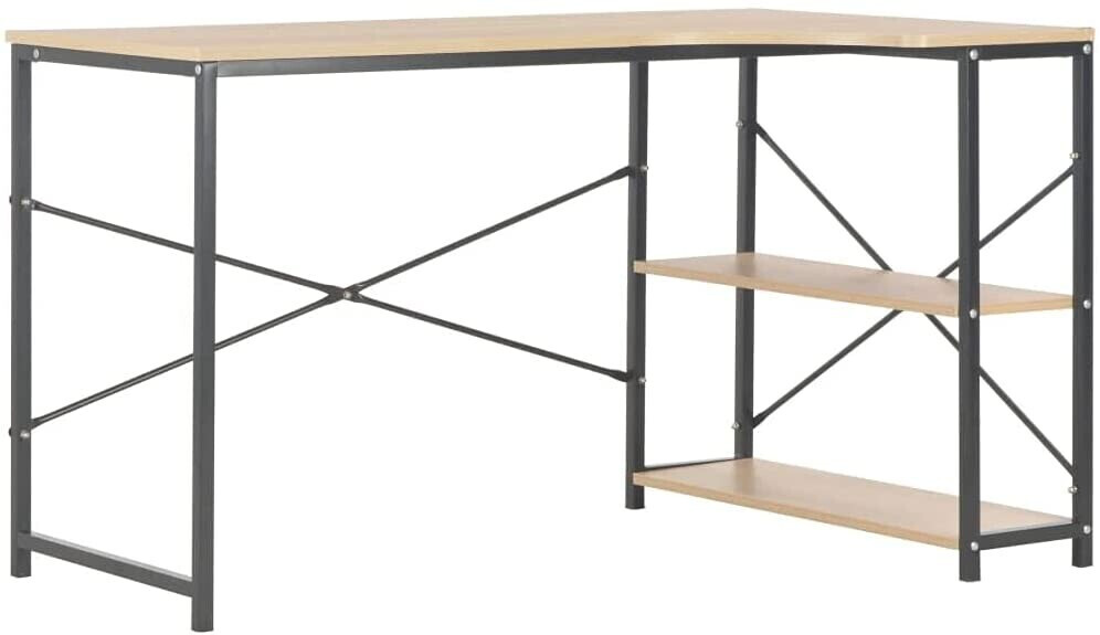 vidaXL Computer Desk L-Shaped With Shelves - Black, Oak