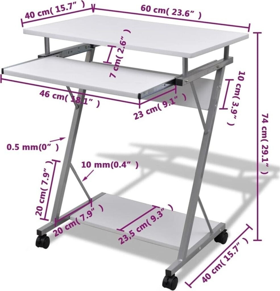 vidaXL Computer Desk Pull Out Tray  - White