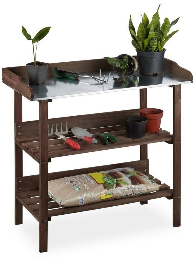 Relaxdays Table de dépotage 86 x 92 x 42 cm marron
