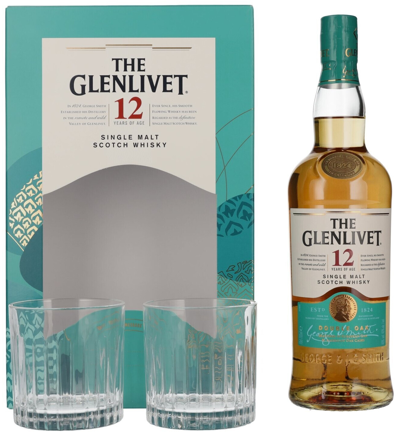 36,90 ab | € 0,7l 2 Gläser The Glenlivet Jahre 12 mit 40% Double Oak bei Geschenkset Preisvergleich Tumbler