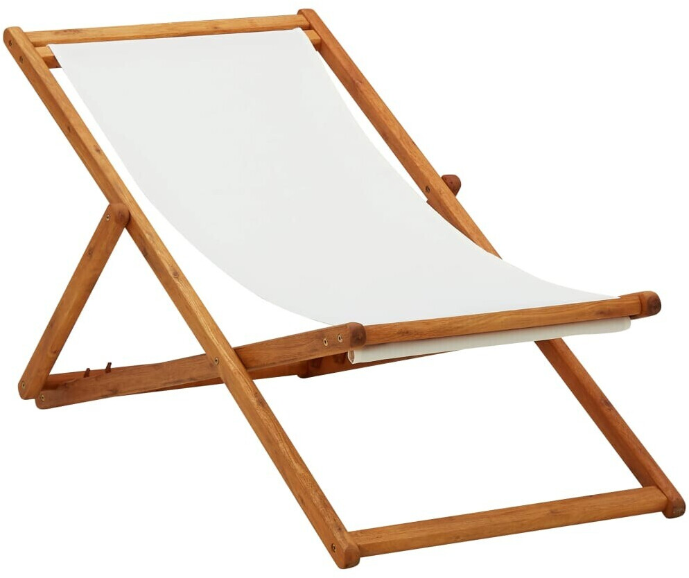 vidaXL Eucalyptus Wood Folding Beach Chair - Cream White