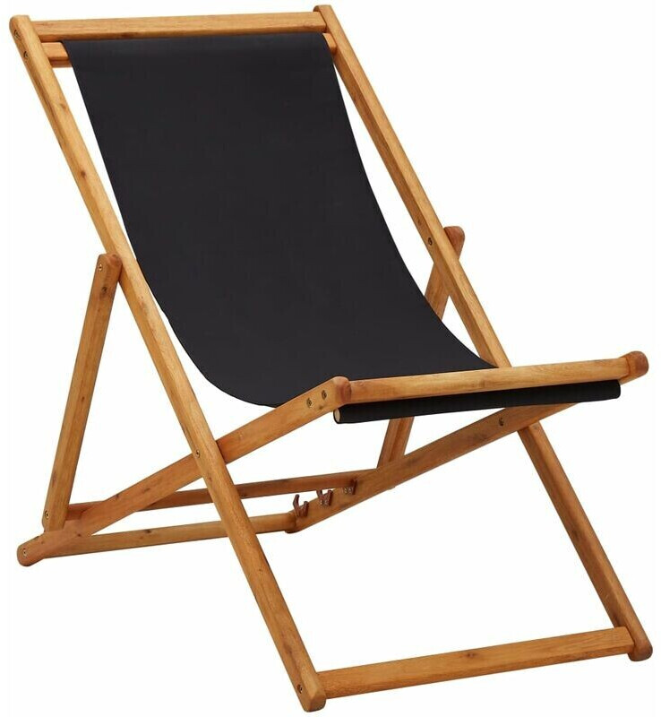 vidaXL Eucalyptus Wood Folding Beach Chair - Black