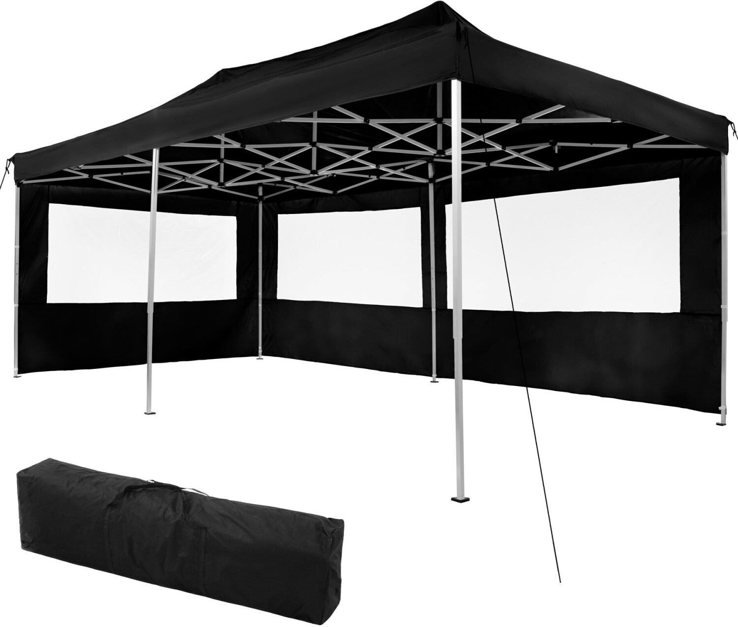 TecTake Foldable garden gazebo 3x6m with 2 side panels black