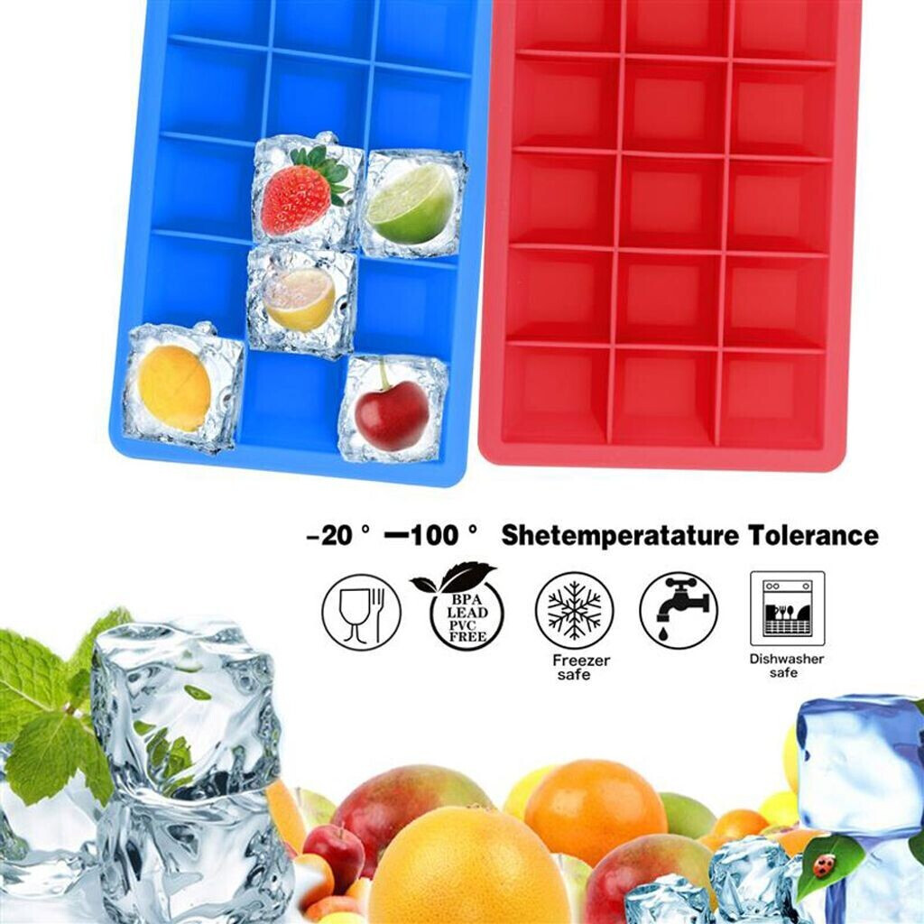 Intirilife 2x ice cube molds with 15 compartments each red