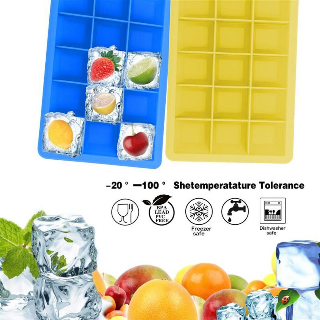 Intirilife 2x ice cube molds with 15 compartments each yellow