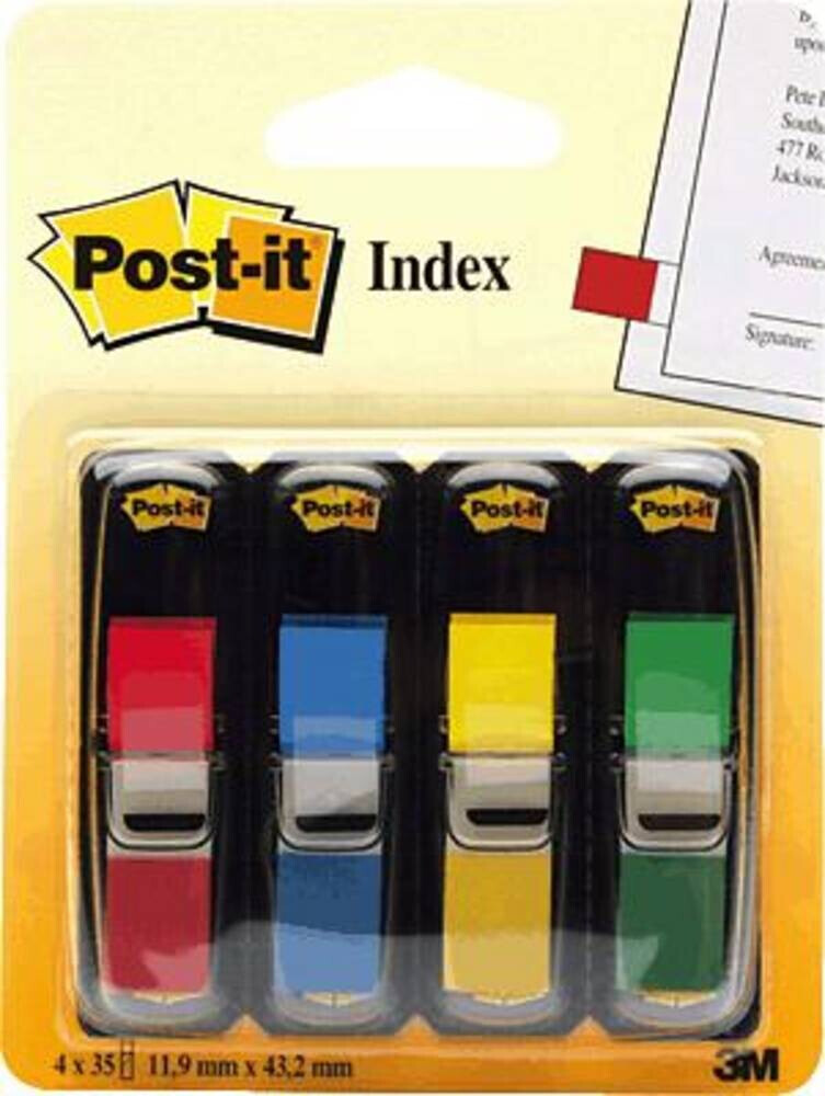 Post-It® Index Haftstreifen, Mini, Transluzente Farben, 11.9 mm x 43.2 mm,  Promotion, 35 Haftstreifen/Spender, 3 Spender + 1 Gratis/Packung
