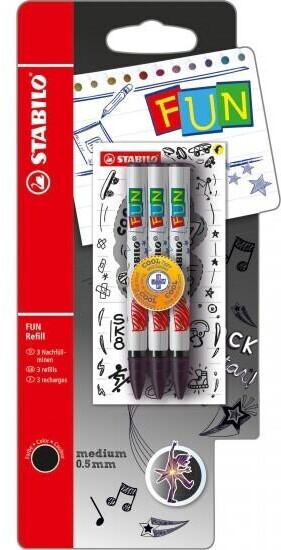STABILO FUN Refill medium incl. 2 sticker cards for collecting 3-pack black