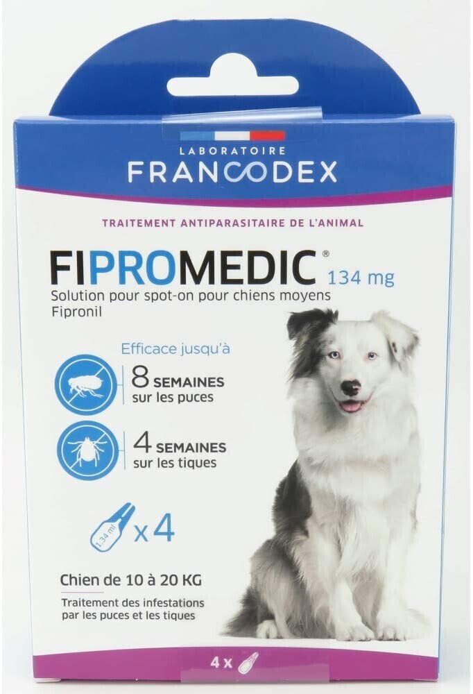 Francodex Fipromedic chiens moyens 10-20 kg 134 mg 4 pipettes