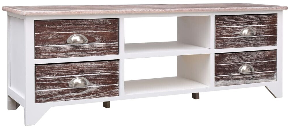 vidaXL Meuble TV blanc et marron 115 x 30 x 40 cm