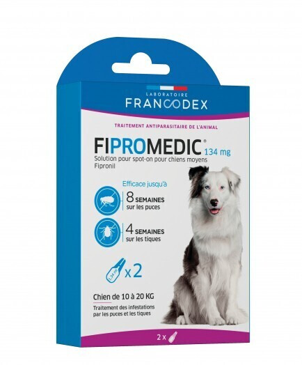 Francodex Fipromedic chiens moyens 10-20 kg 134 mg 2 pipettes