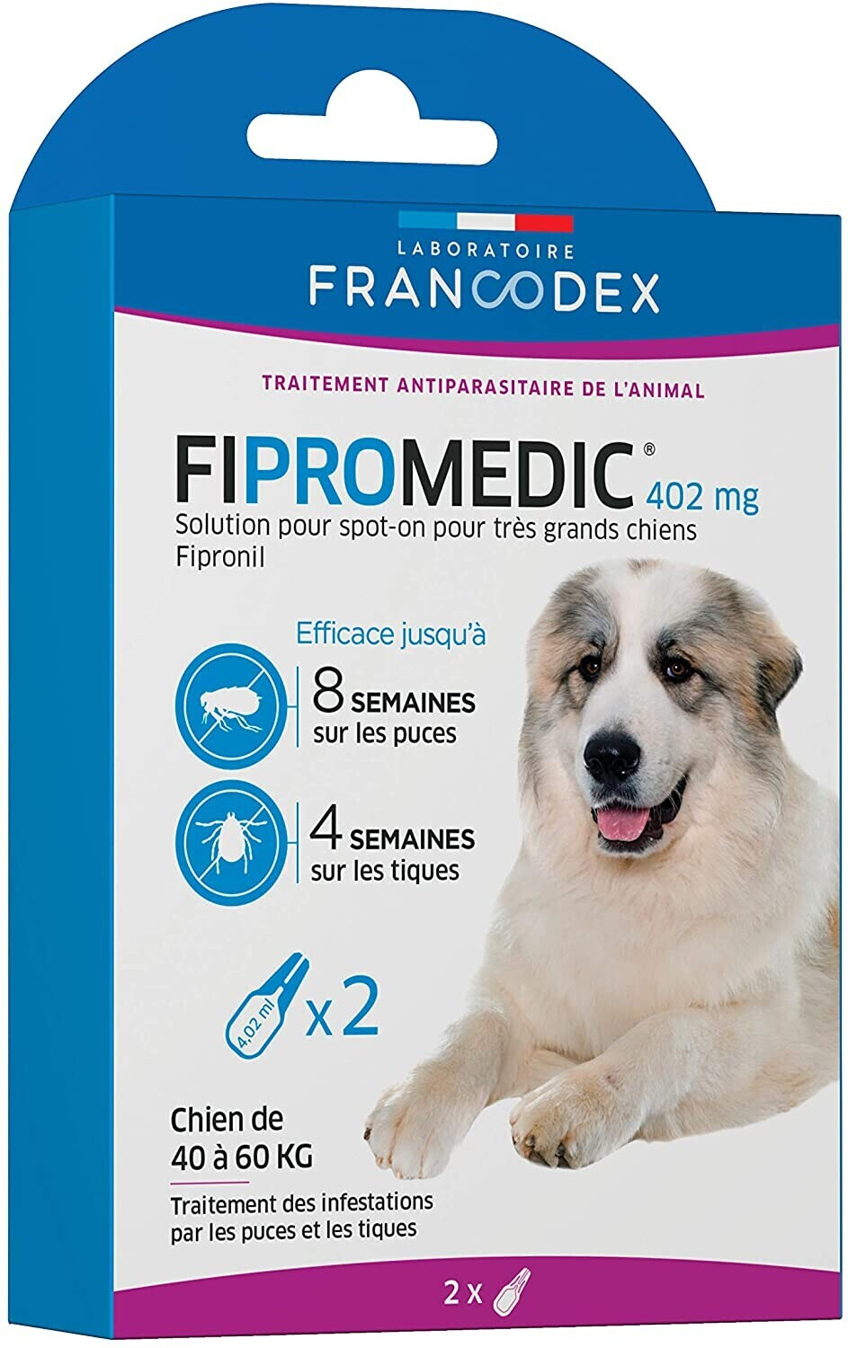 Francodex Fipromedic chiens très grands 40-60 kg 402 mg 2 pipettes