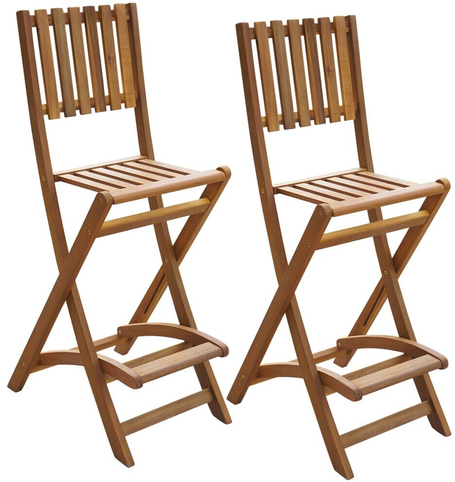 vidaXL Folding Outdoor Bar Stools Solid Acacia Wood 2 pcs