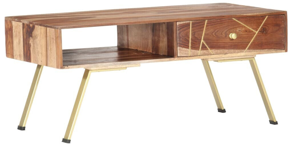 vidaXL Table basse en bois de sesham et laiton 95 x 50 x 42 cm