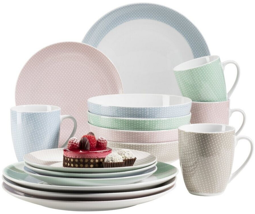 MÄSER Kitchen Time II Geschirr-Set 16-tlg Für 4 Personen - Pastellfarben Porzellan