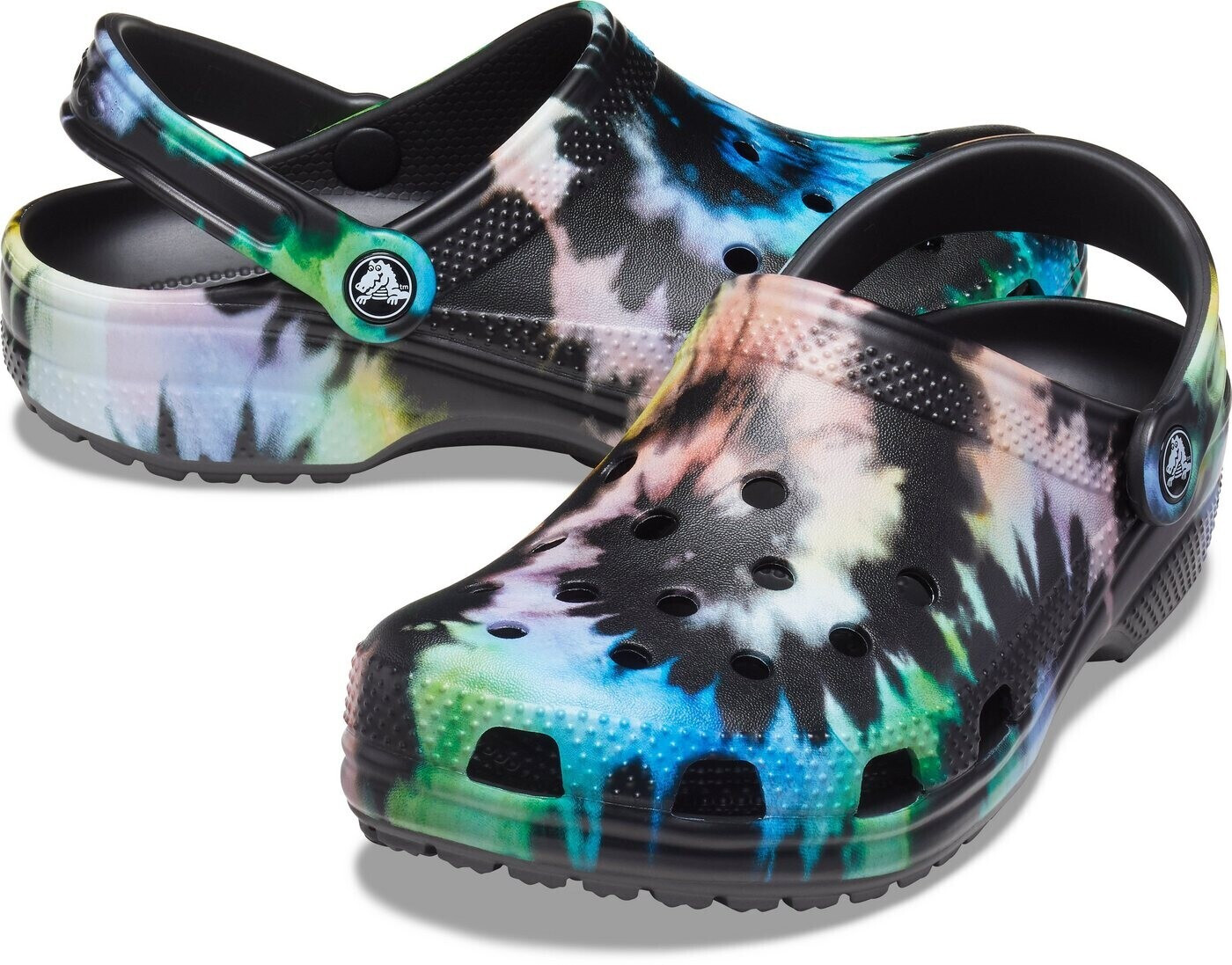 Black pastel tie dye store crocs