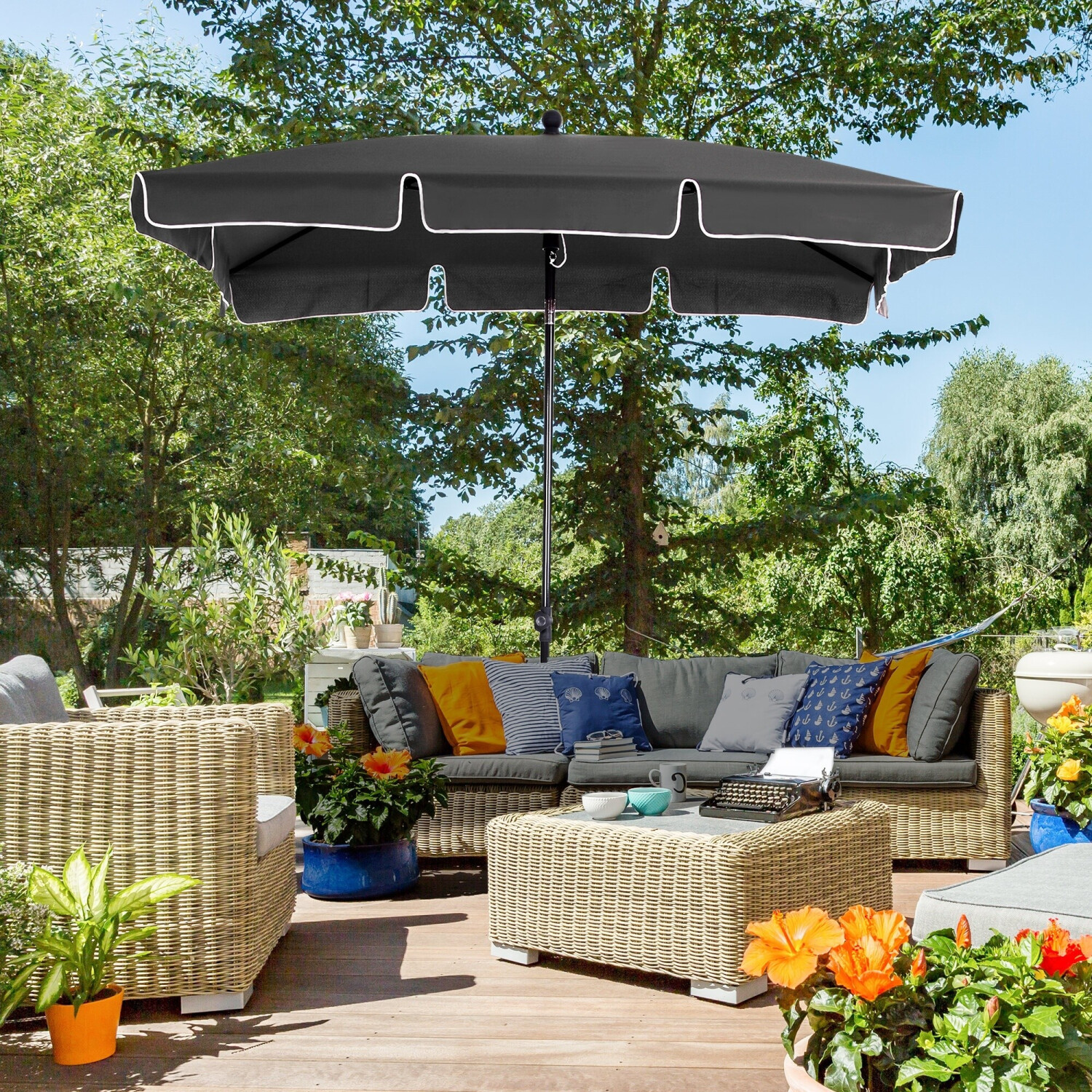 Outsunny Parasol rectangulaire inclinable alu gris